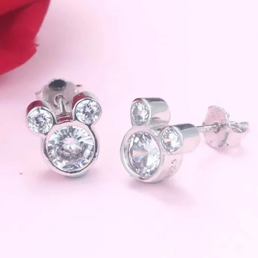 Dainty Mickey Head Silver Stud Earrings Earrings w gift box